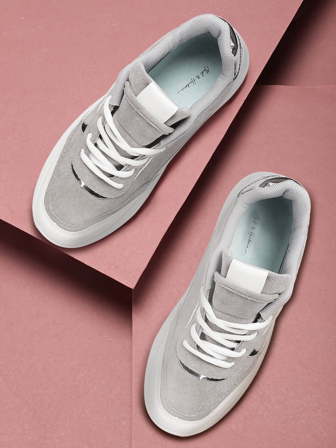 Mast & Harbour Women Grey & White Colourblocked Chunky Sneakers Price in India