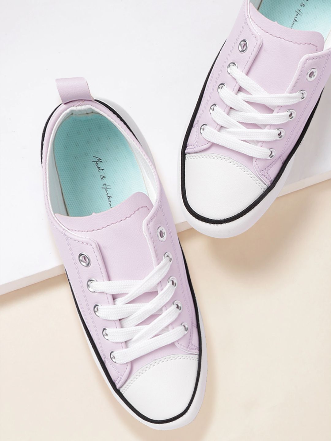 Mast & Harbour Women Lavender & White Colourblocked Chunky Sneakers Price in India
