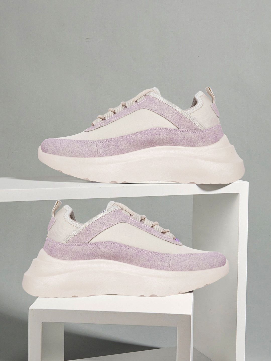 Mast & Harbour Women Off White & Purple Solid Sneakers Price in India