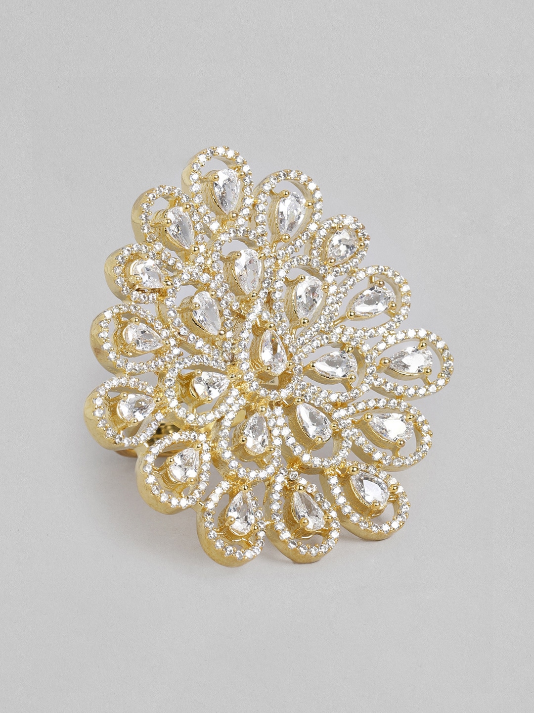 Laida Gold-Plated Handcrafted American Diamond Studded Floral Ring Price in India