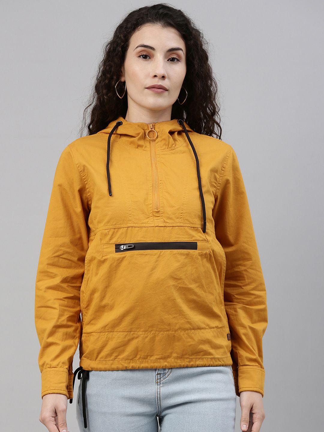 Campus Sutra Women Mustard Windcheater Sporty Jacket Price in India