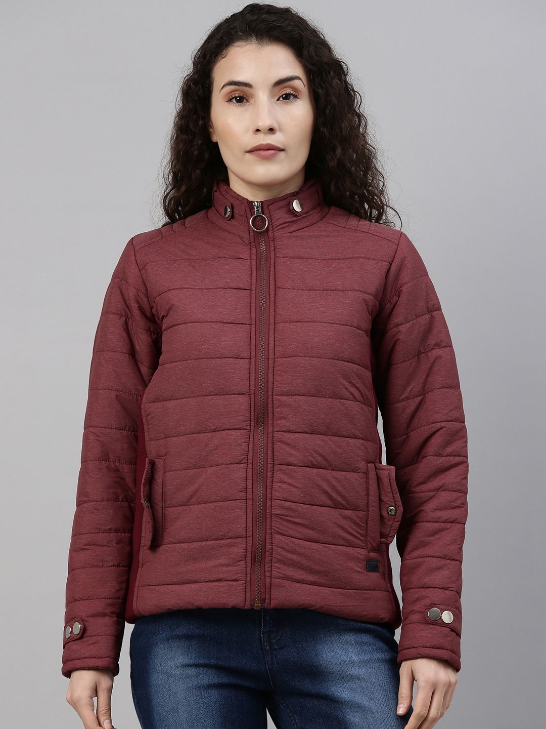 Campus Sutra Women Maroon Solid Puffer Jacket Price in India