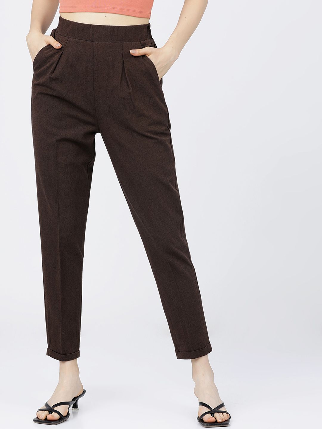 Tokyo Talkies Women Brown Regular Trousers Price in India