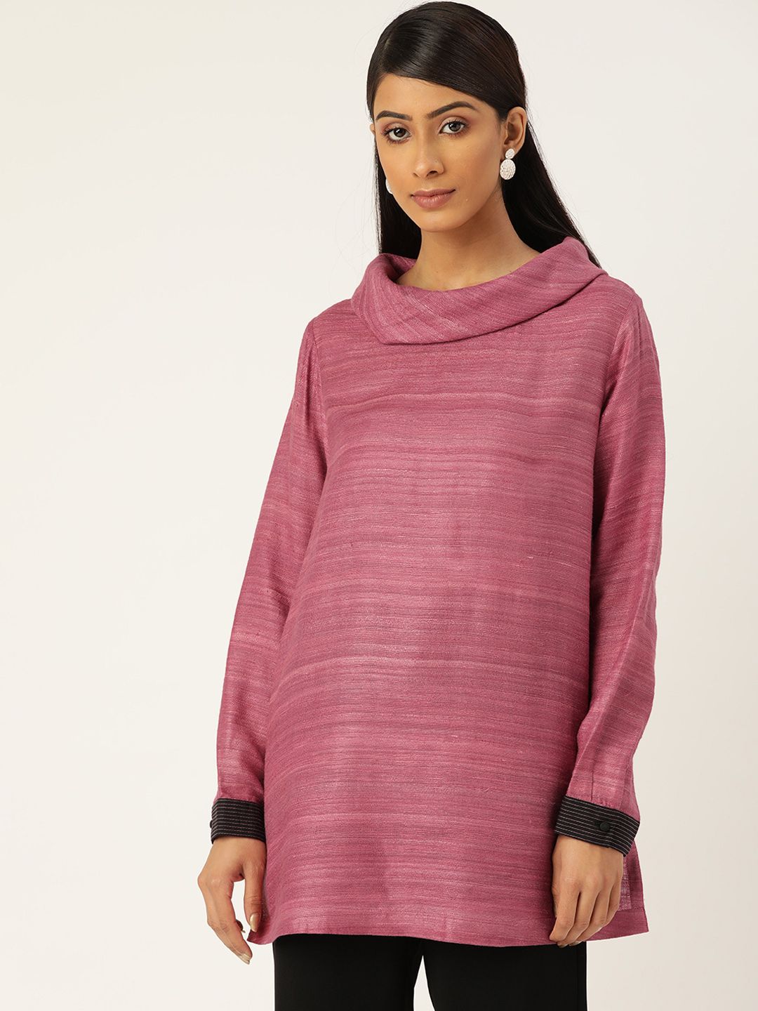 Ancestry Women Pink Melange Effect Pure Silk A-Line Longline Top