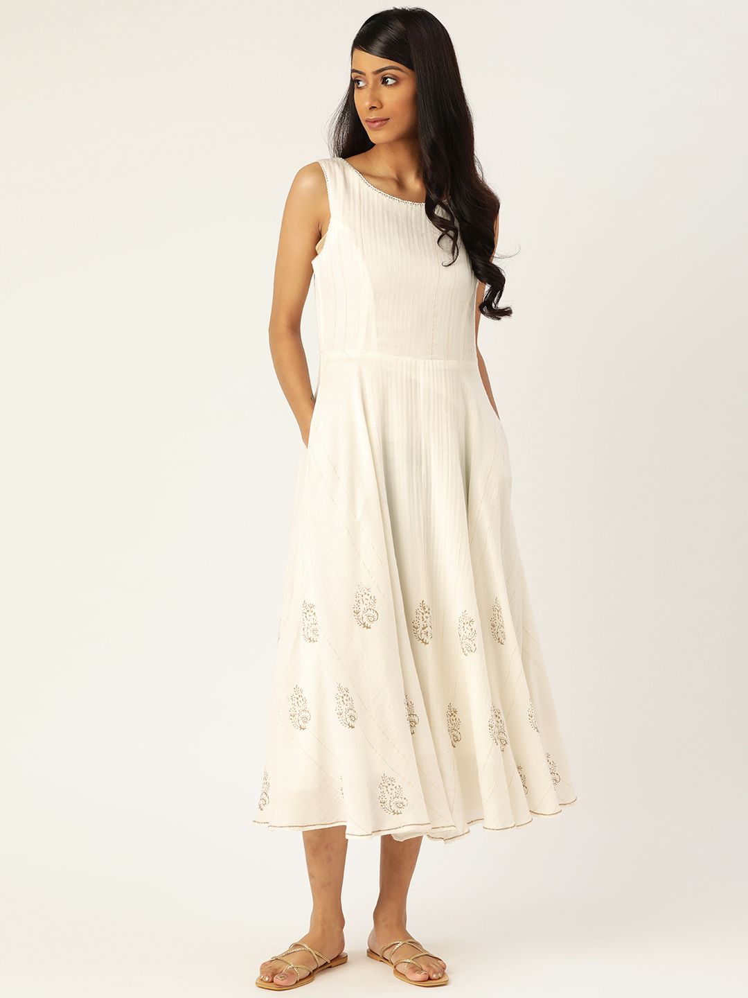 Ancestry White Printed Midi A-Line Dress