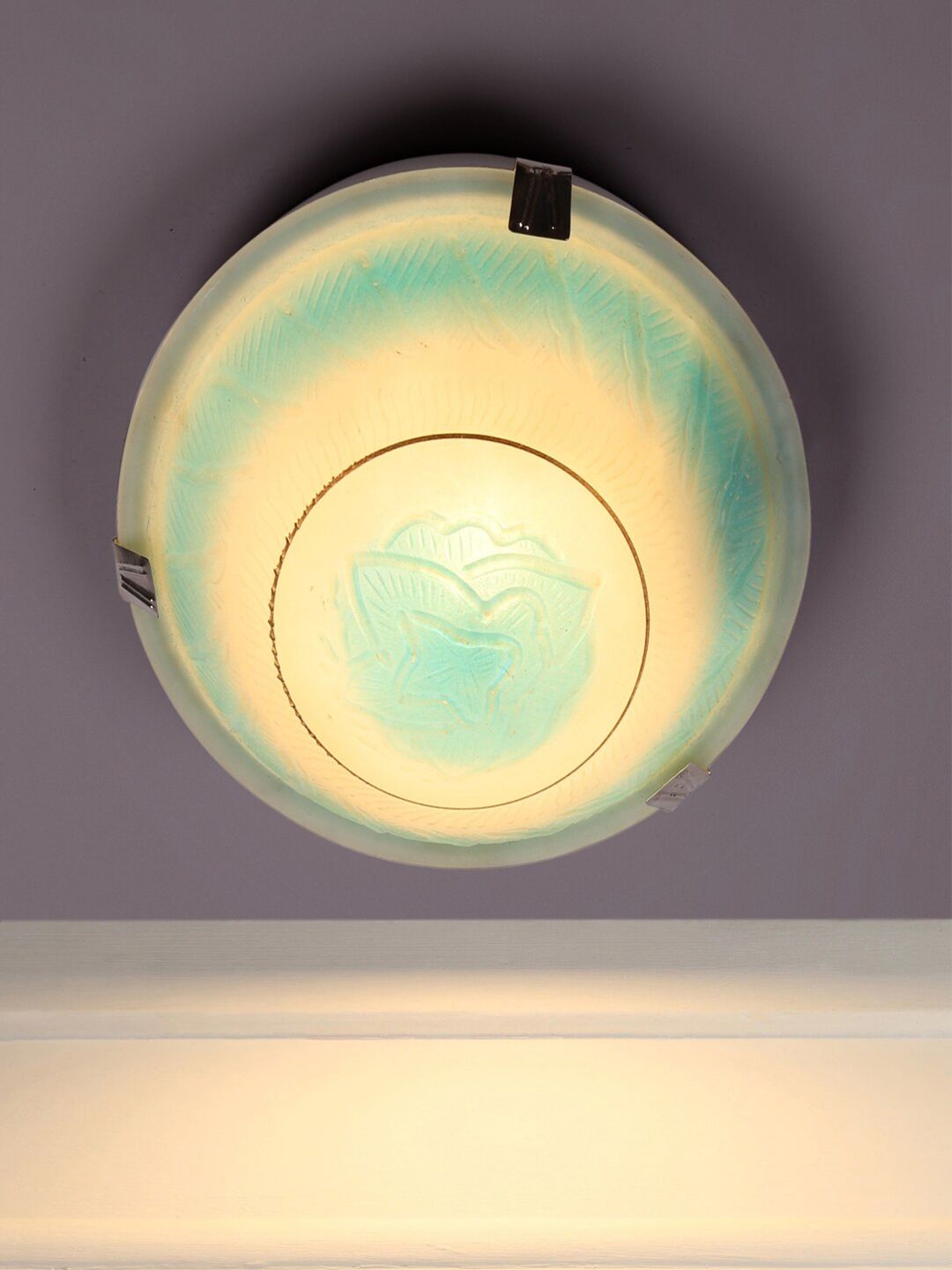 MFD HOME FURNISHING Blue & Cream-Coloured Glass Contemporary Flush Mount Light Price in India