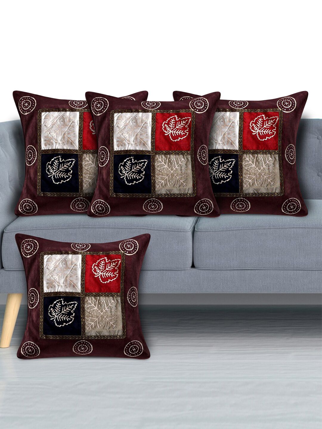 Kuber Industries Brown & White Set of 4 Square Cushion Covers Price in India