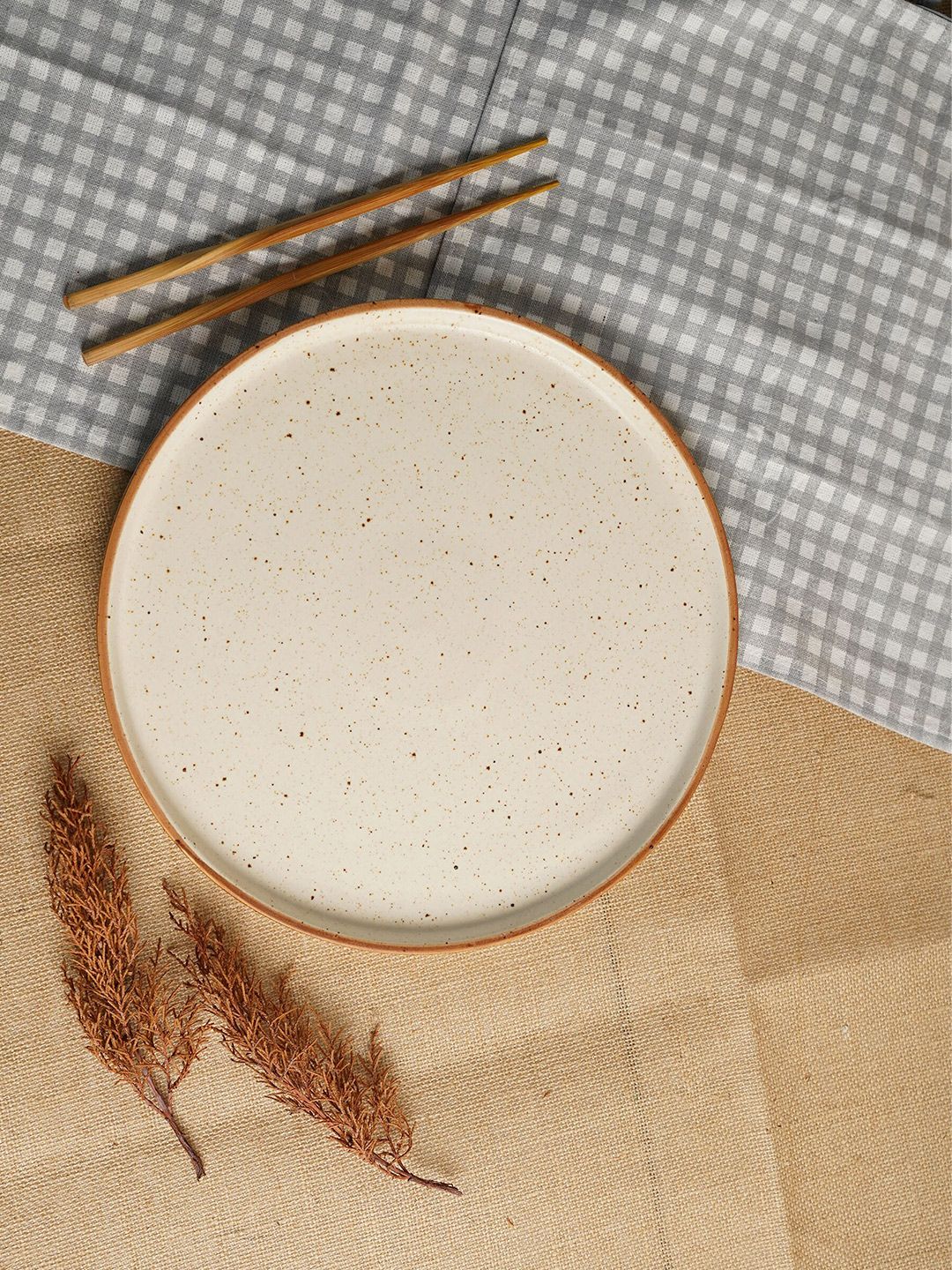 Folkstorys Cream-Coloured Handcrafted Textured Ceramic Matte Pizza Platter Price in India