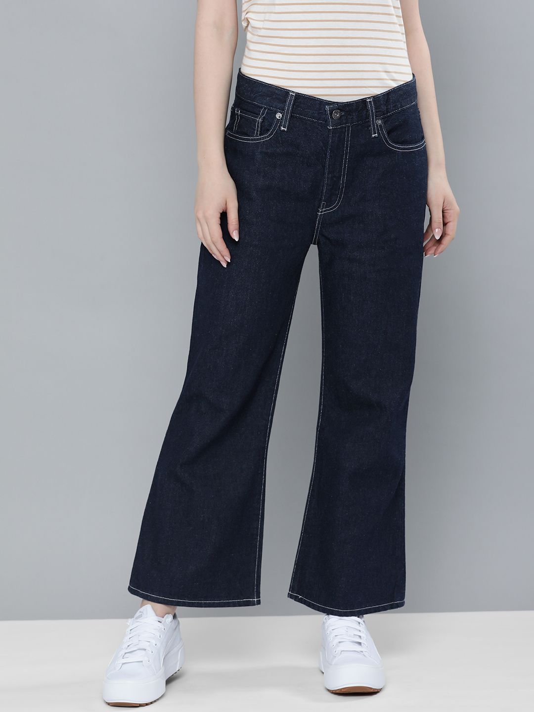 Levis Women Blue Flared Crop Mid Rise Stretchable Jeans Price in India