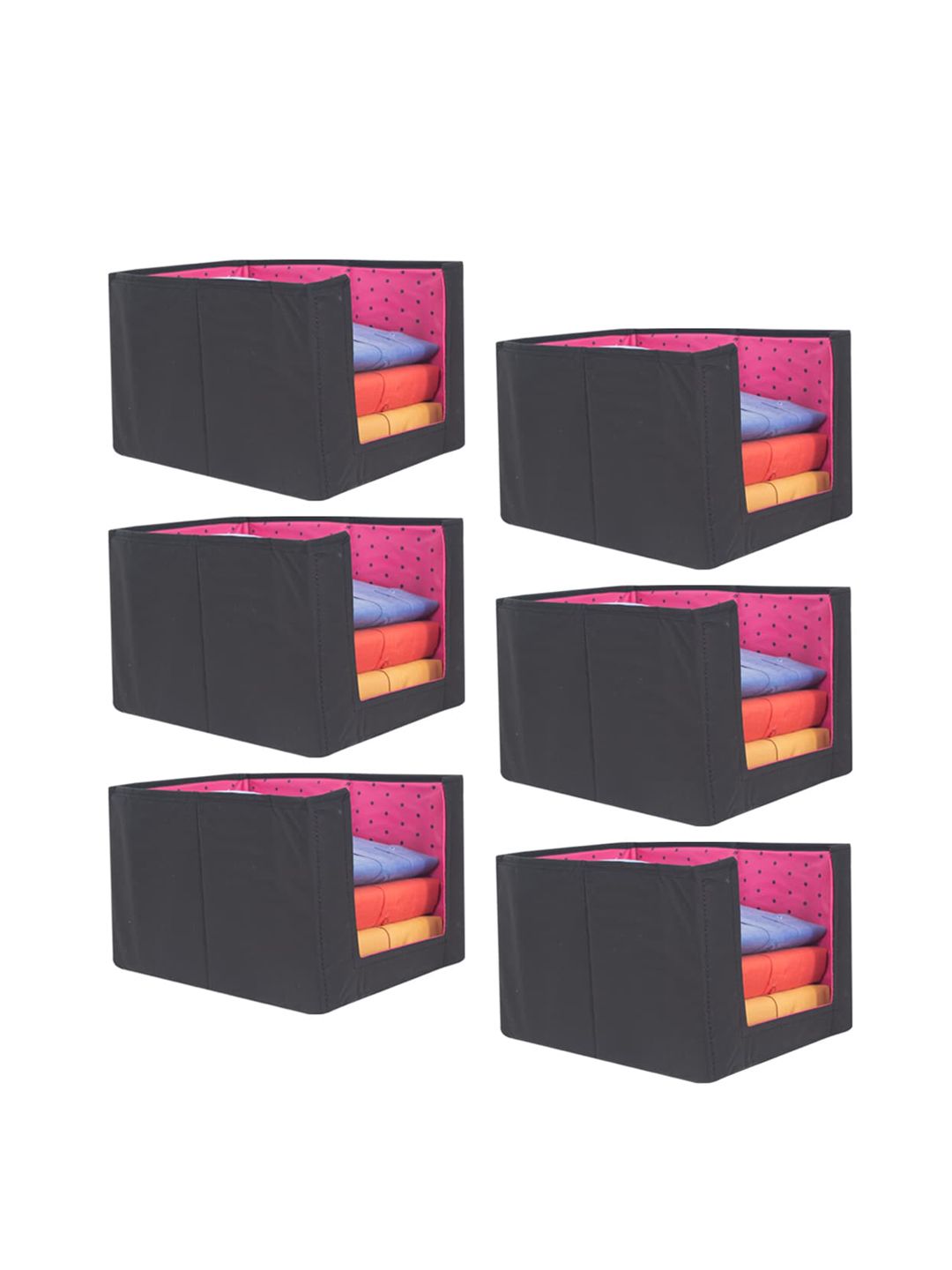 prettykrafts Set Of 6 Black & Pink Solid Foldable Shirt Stacker Wardrobe Organizers Price in India