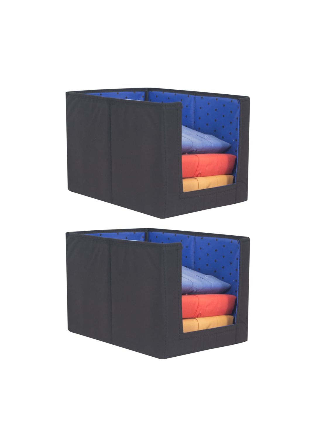 prettykrafts Set Of 2 Blue & Black Printed Foldable Rectangle Shirt Stacker Organisers With Handles Price in India
