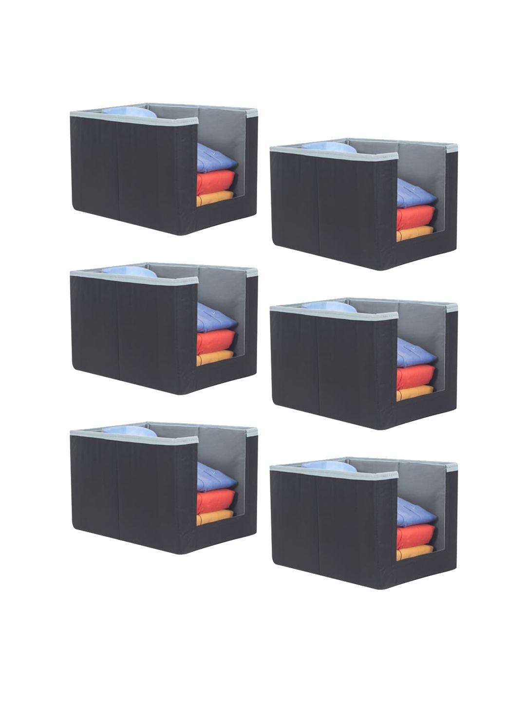 prettykrafts Set Of 6 Grey & Black Solid Foldable Rectangle Shirt Stacker Organisers Price in India