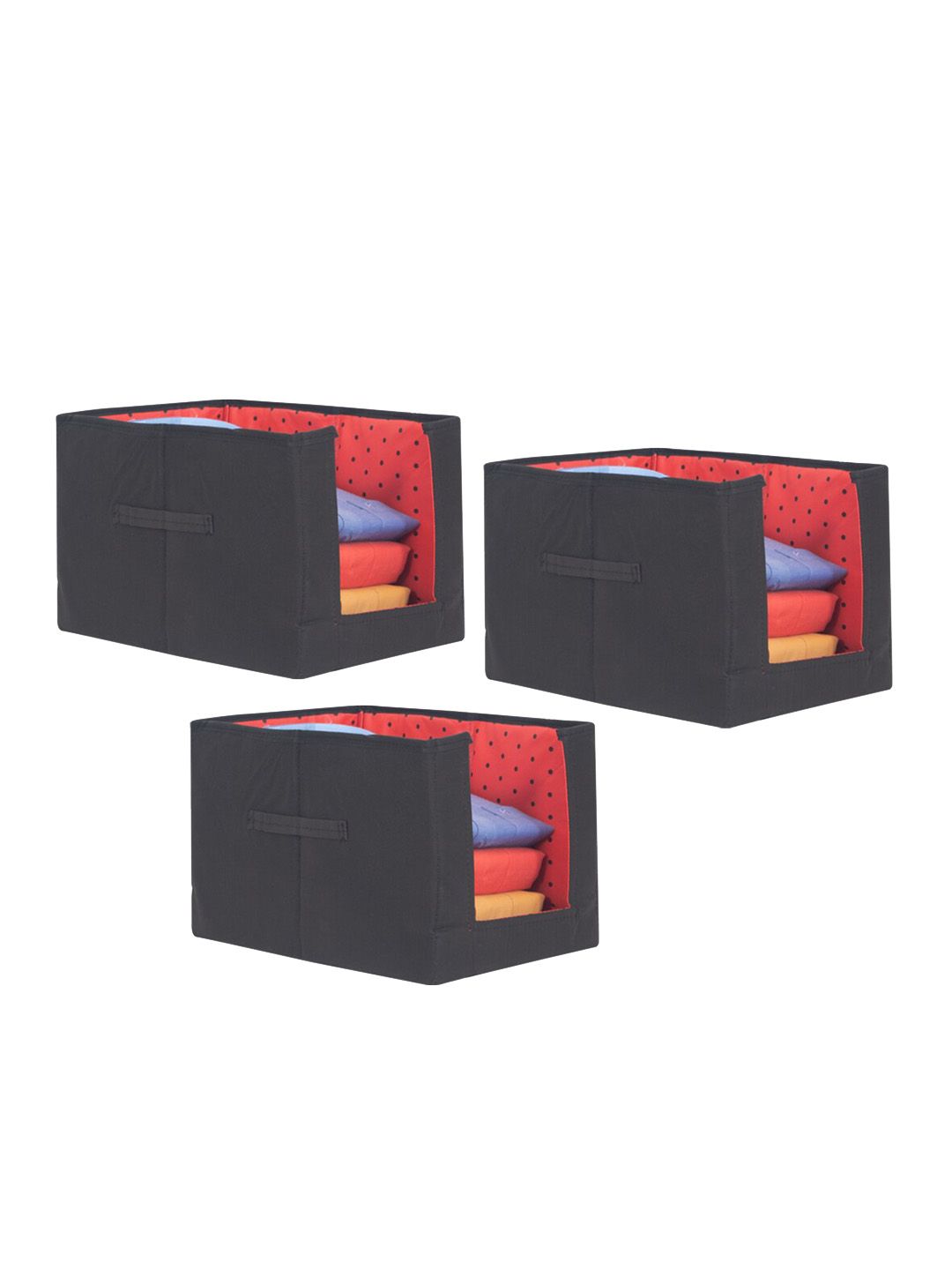 prettykrafts Set Of 3 Black & Red Printed Foldable Wardrobe Shirt Organizers Price in India