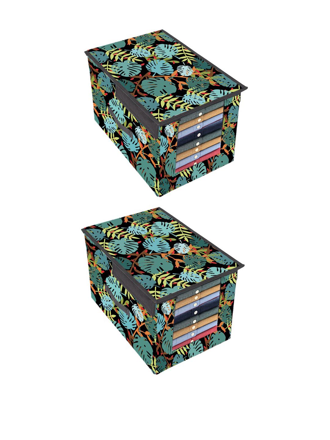 prettykrafts Set Of 2 Olive-Green & Blue Printed Foldable Shirt Stacker Wardrobe Organizers Price in India