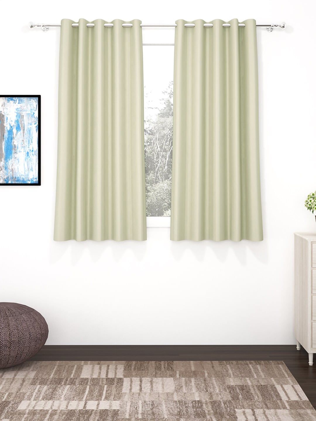 Story@Home Faux Silk Solid Solid 300GSM Beige Room Darkening Blackout Window Curtain - Set of 2 Price in India