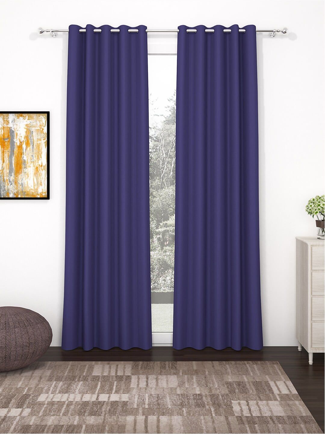 Story@Home Faux Silk Solid 300GSM Violet Room Darkening Blackout Door Curtain - Set of 2 Price in India