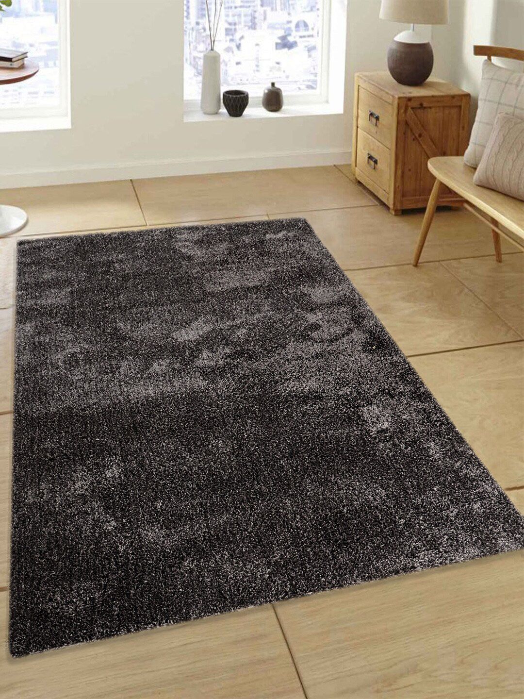 Saral Home Grey Solid Cotton Shaggy Carpet Price in India