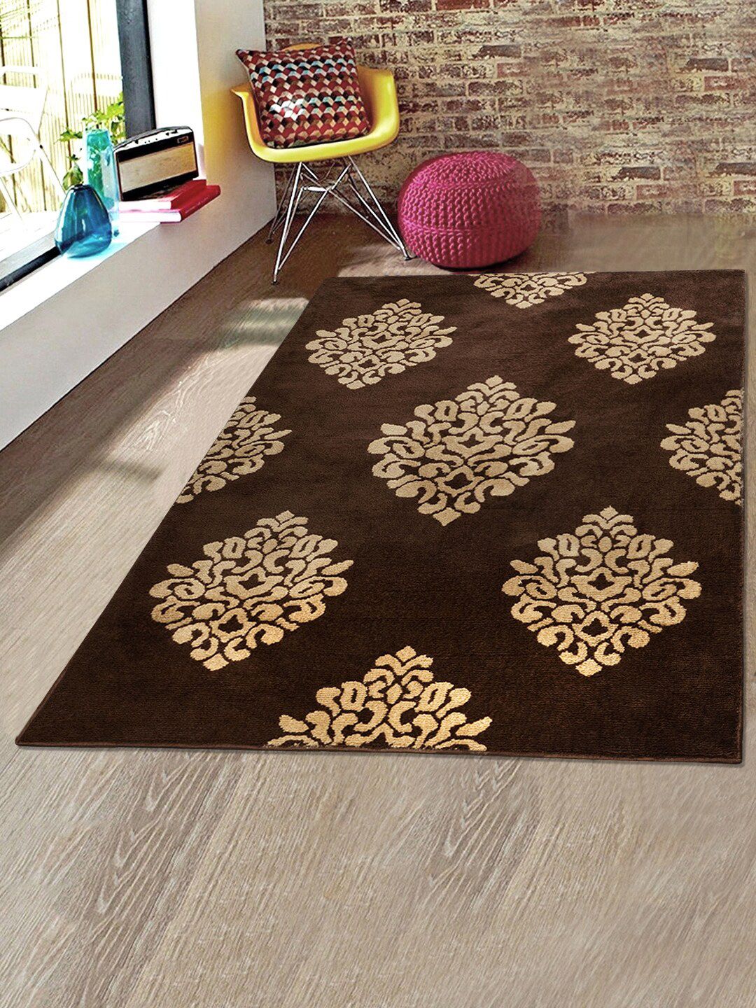 Saral Home Brown & Beige Printed Microfiber Luxurious Soft Touch Carpet Price in India