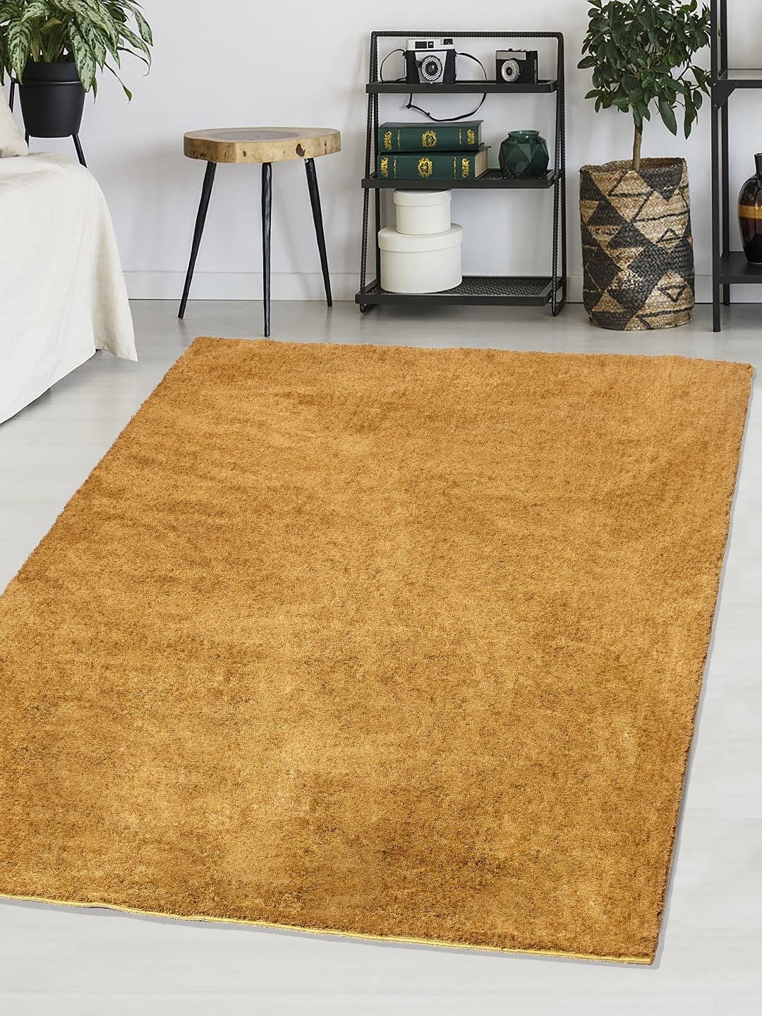 Saral Home Saral Home Gold-Coloured Solid Cotton Shaggy Anti-Skid Carpet