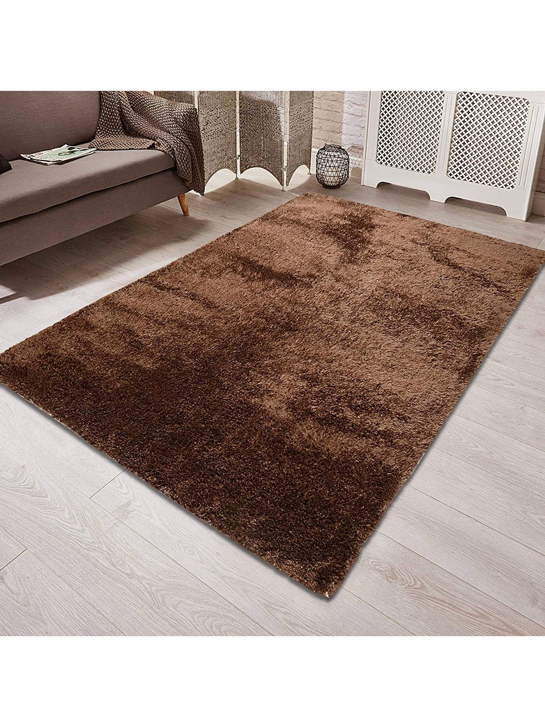 Saral Home Brown Solid Cotton Carpet Price in India