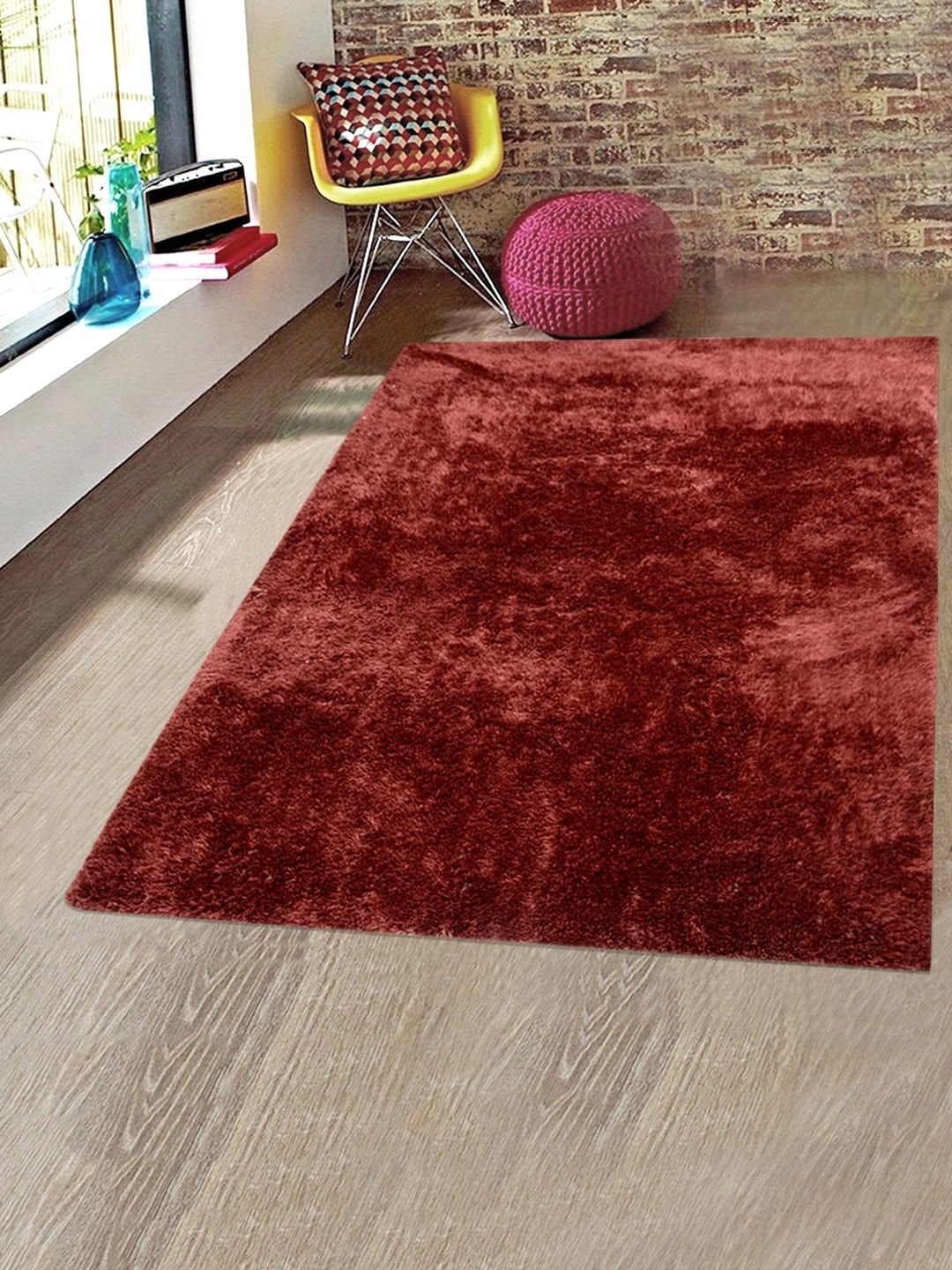 Saral Home Maroon Solid Cotton Classic Double Shaded Shaggy Carpet Price in India