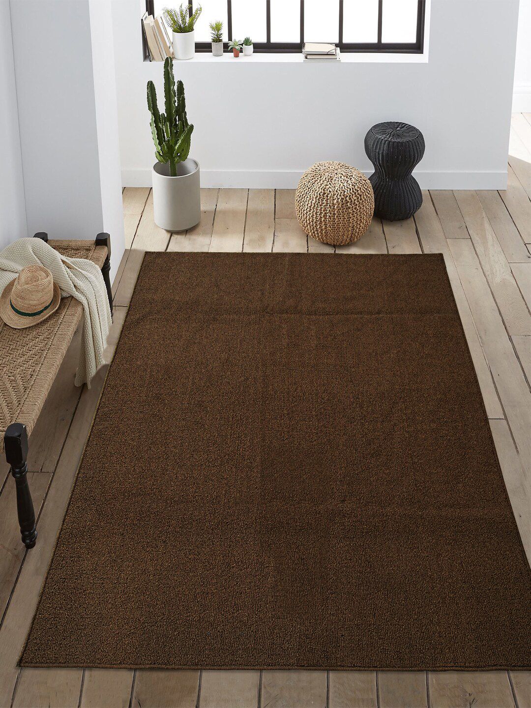 Saral Home Brown Solid Modern Carpet Price in India