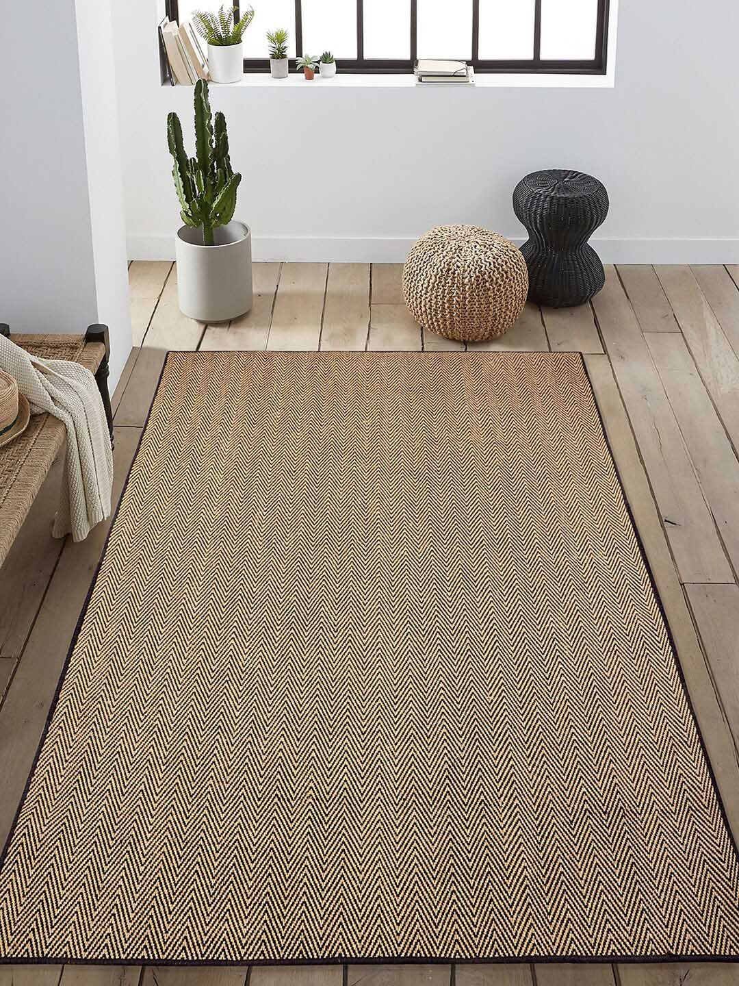 Saral Home Black & Tan-Brown Striped Modern Carpet Price in India