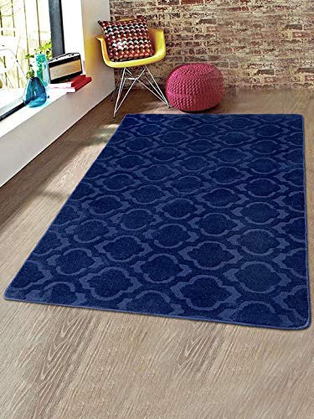 Saral Home Blue Geometric Printed Viva Matar Soft Microfiber Anti-Skid Carpet Price in India