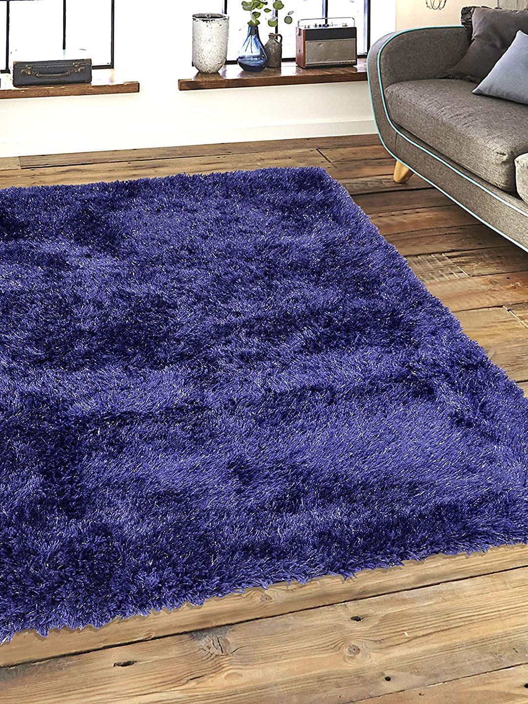 Saral Home Blue Solid Modern Carpet Price in India