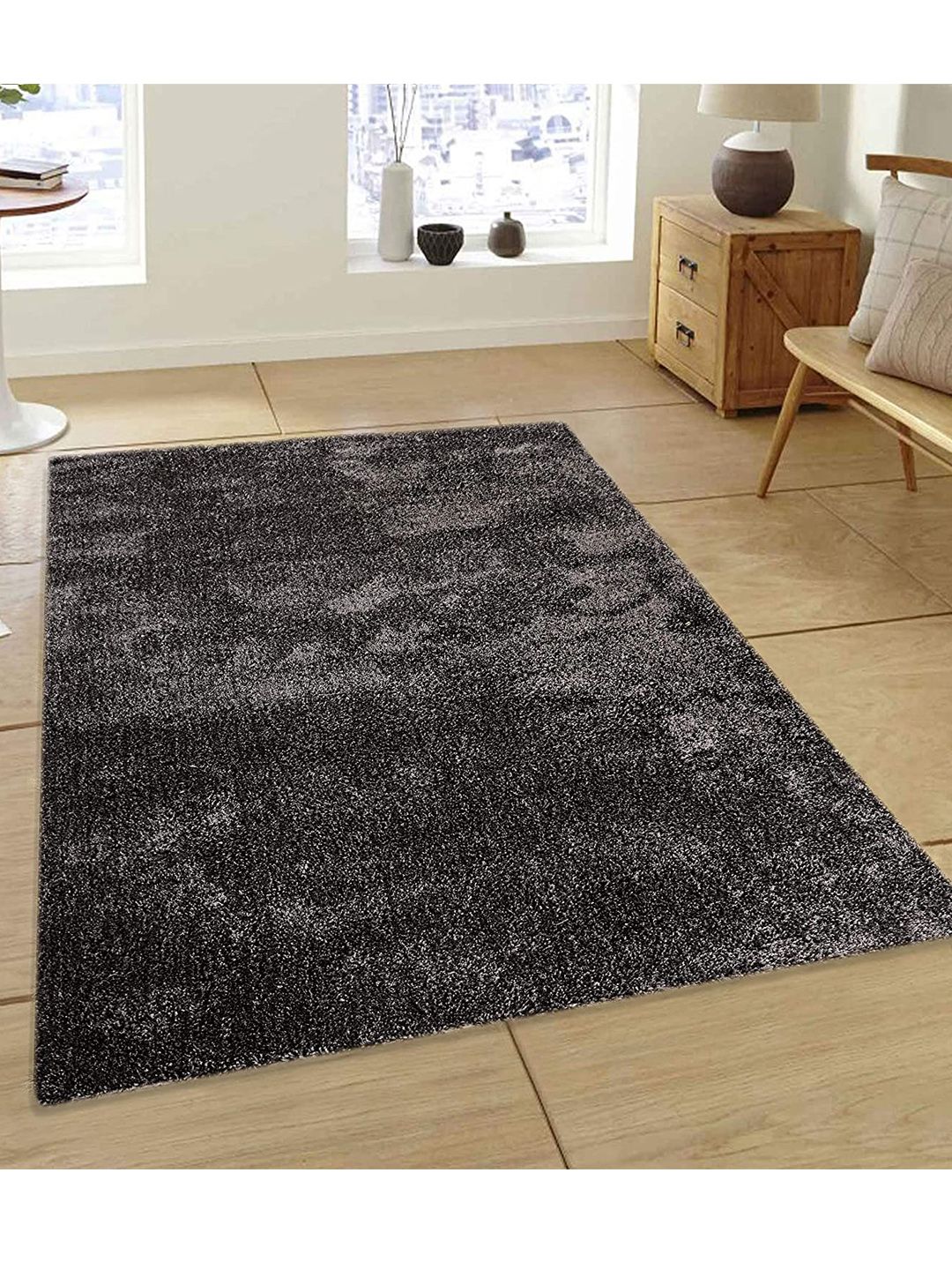 Saral Home Grey Solid Cotton Heavy Duty Shaggy Carpet Price in India