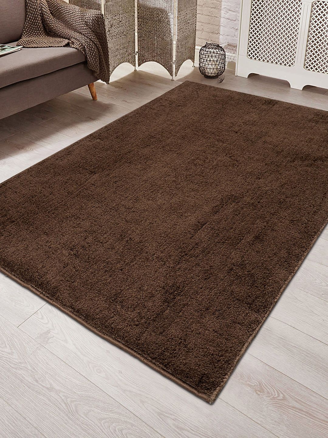 Saral Home Brown Solid Cotton Neon Saggy Anti-Skid Carpet Price in India