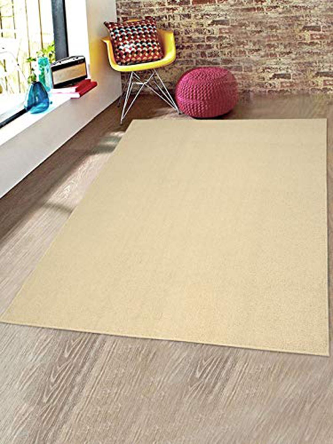 Saral Home Cream-Coloured Solid Modern Carpet Price in India