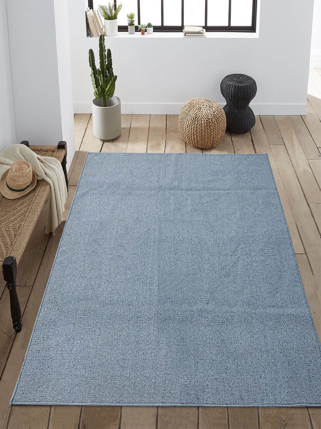 Saral Home Blue Solid Modern Anti-Slip Carpet Price in India