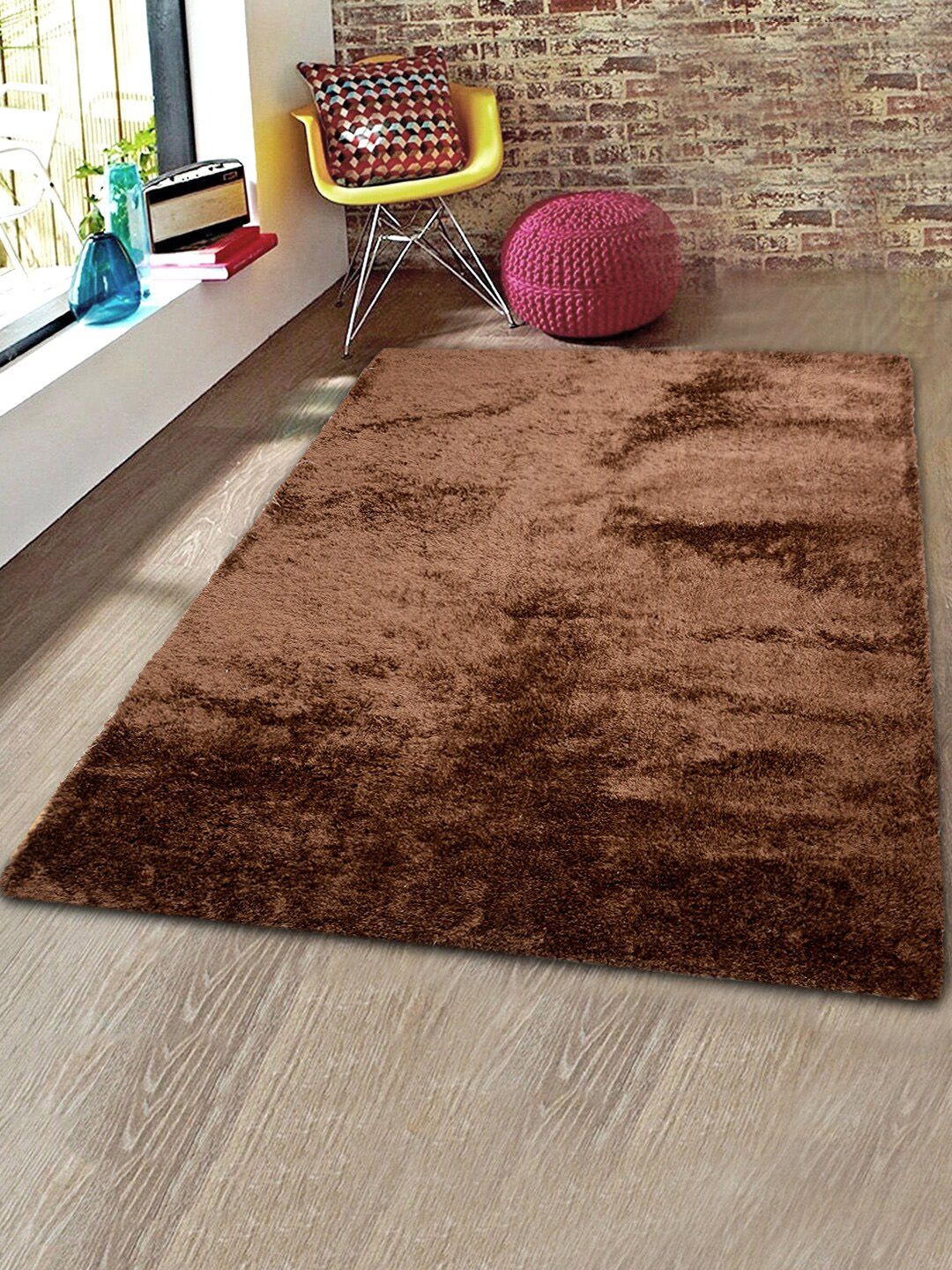 Saral Home Brown Solid Cotton Soft Heavy Duty Shaggy Carpet Price in India