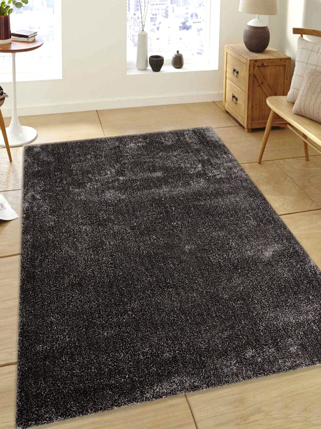 Saral Home Grey Solid Cotton Shaggy Carpet Price in India