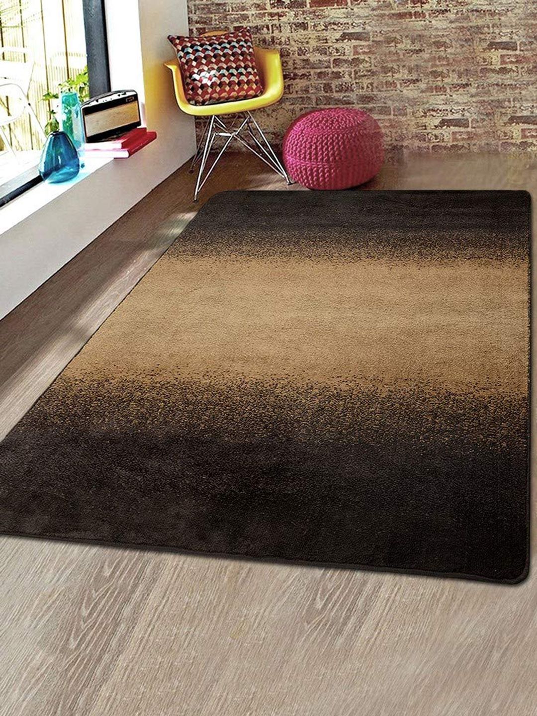 Saral Home Brown Aeon Design Soft Microfiber Anti Skid Carpet Price in India