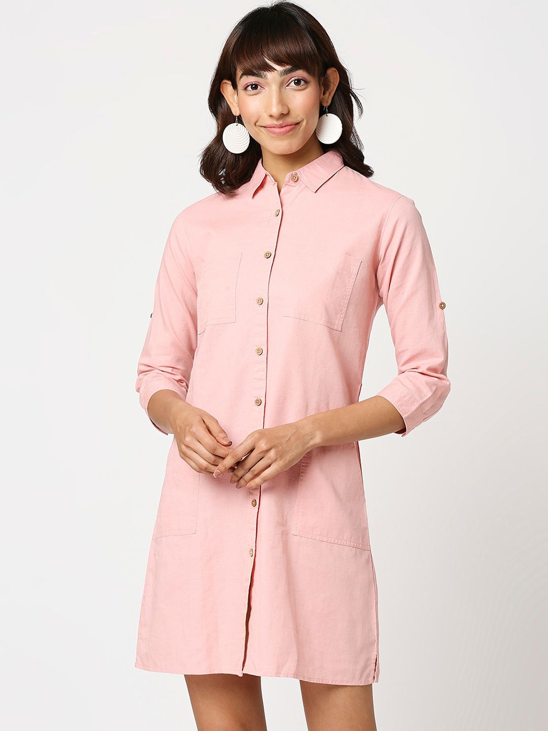 Bewakoof Women Pink Shirt Dress with Pockets