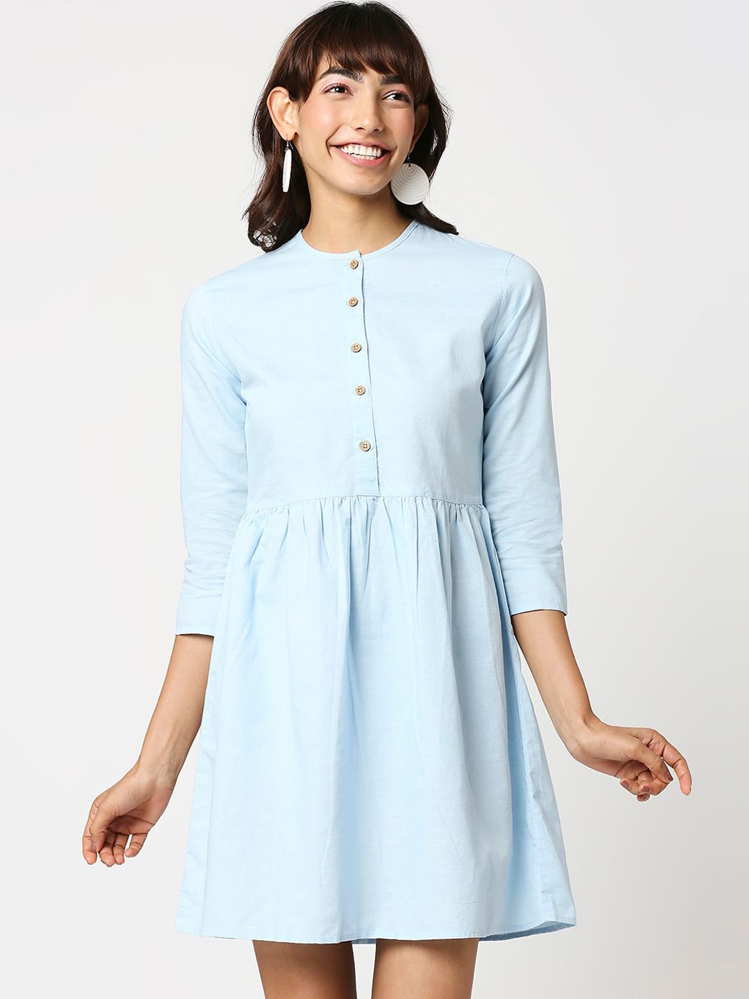 Bewakoof  Women Light Blue Solid Fit & Flare Dress