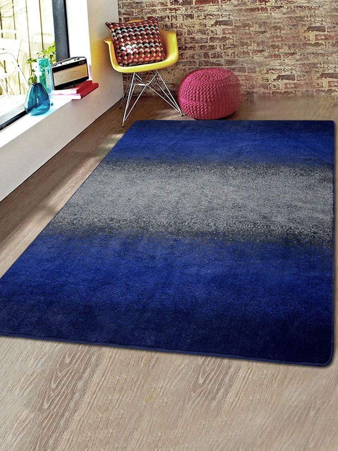 Saral Home Blue & Grey Aeon Design Microfiber Anti-Skid Carpet Price in India
