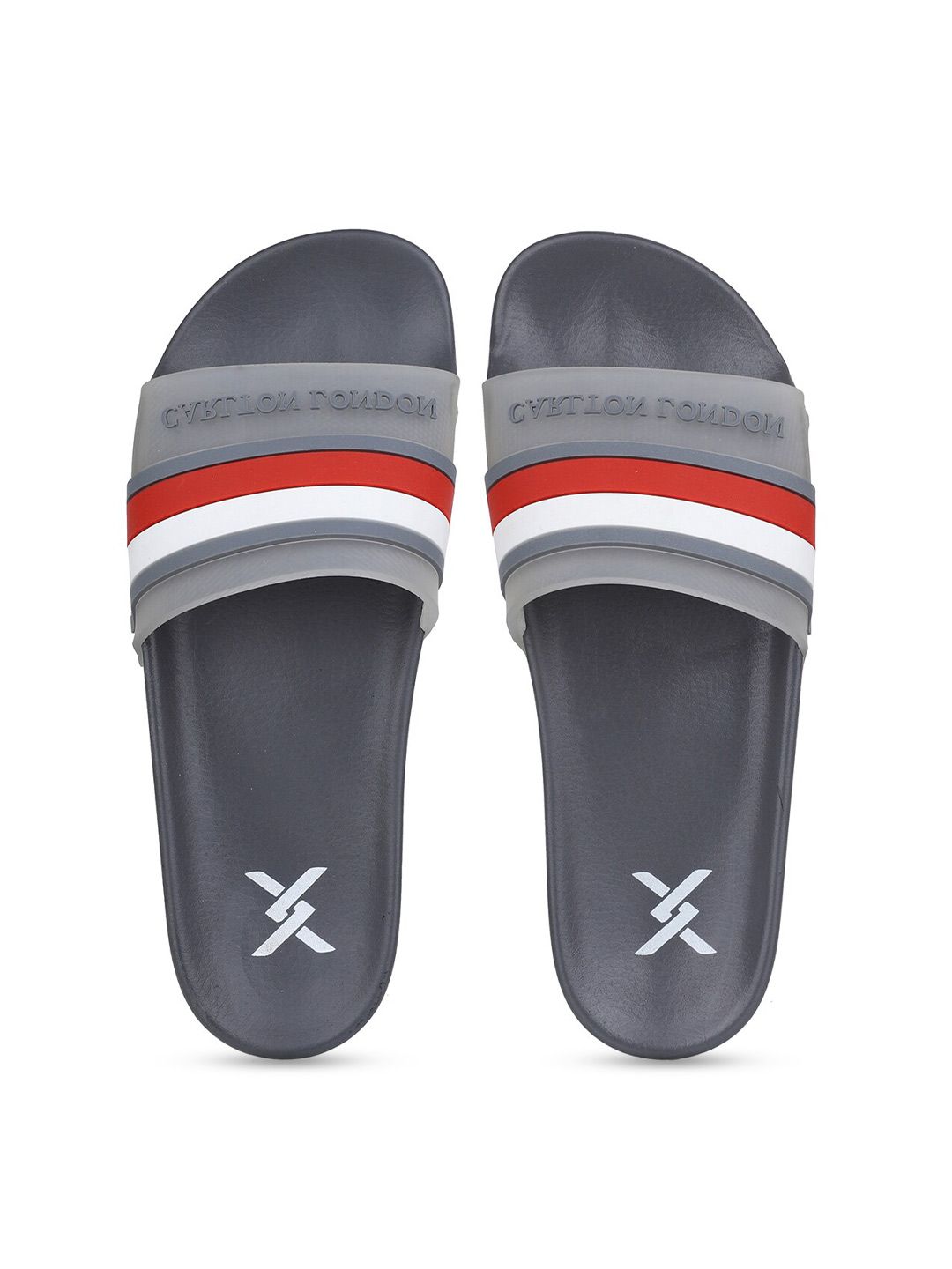 Carlton London sports Women Grey & Red Striped Sliders Price in India