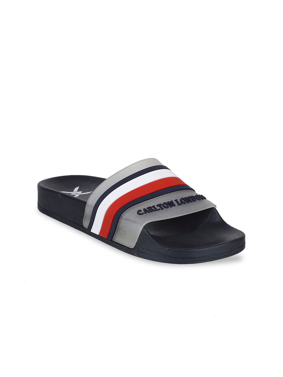 Carlton London sports Women Navy Blue & Grey Striped  Sliders Price in India