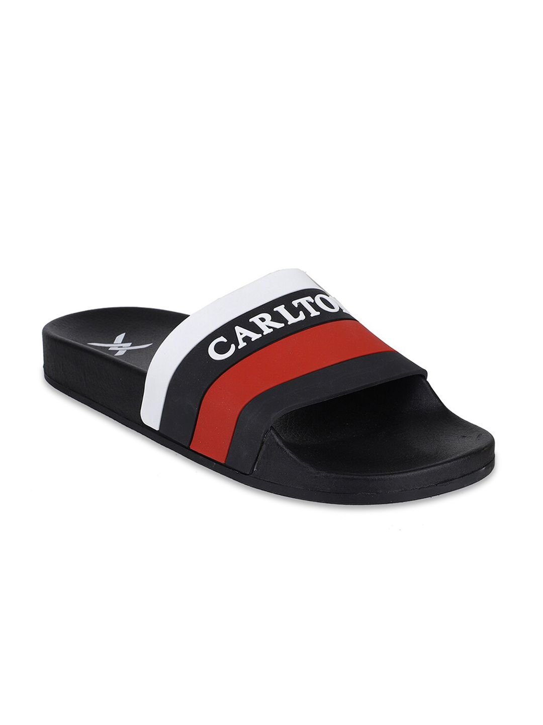 Carlton London sports Women Black & White Striped Rubber Sliders Price in India