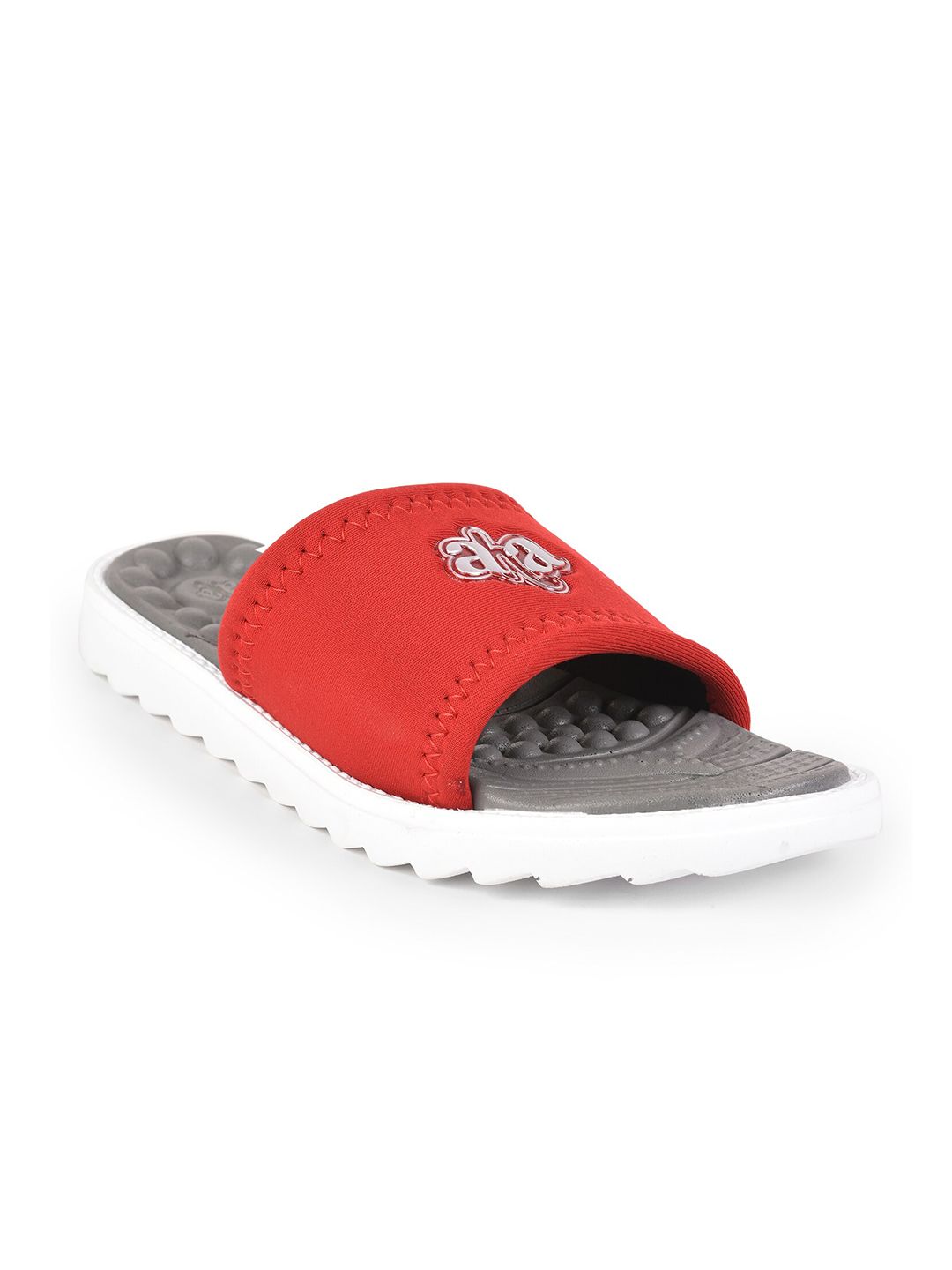 Liberty Women Grey & Red Printed Sliders Price in India