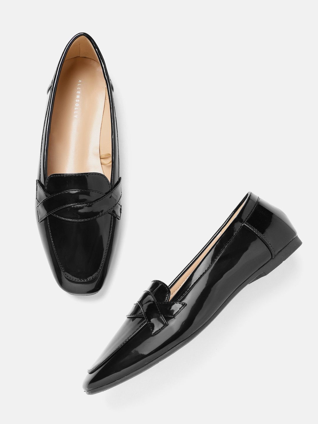 Allen Solly Women Black Solid Loafers with Patent Effect Price in India