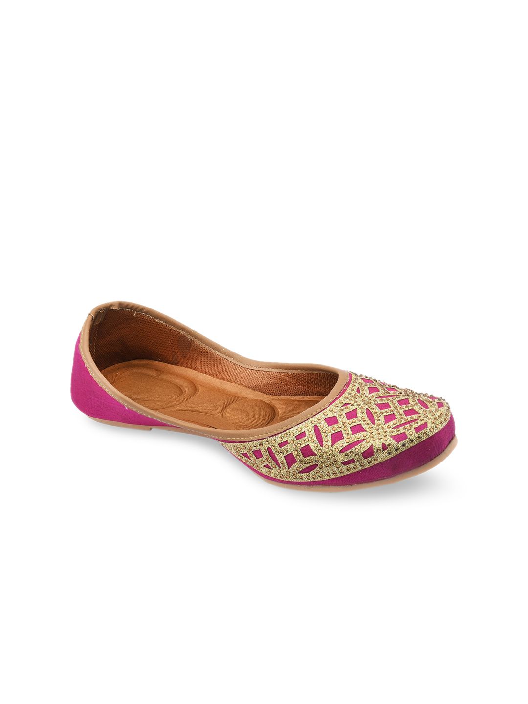 DESI COLOUR Women Pink Mojaris with Embroidered Flats