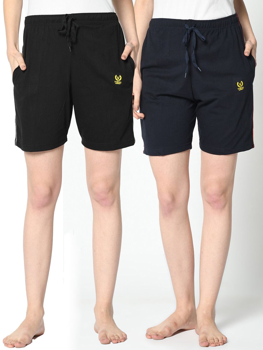 VIMAL JONNEY Women Black & Navy Blue Pack Of 2 Lounge Shorts Price in India