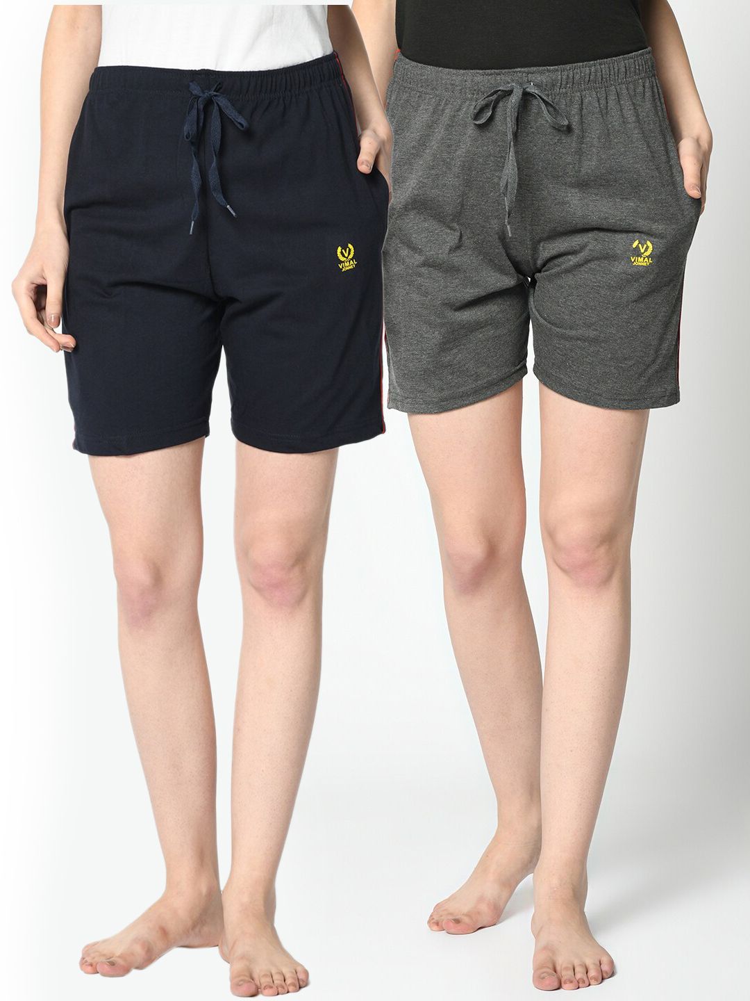 VIMAL JONNEY Women Navy Blue & Grey Pack of 2 Lounge Shorts Price in India