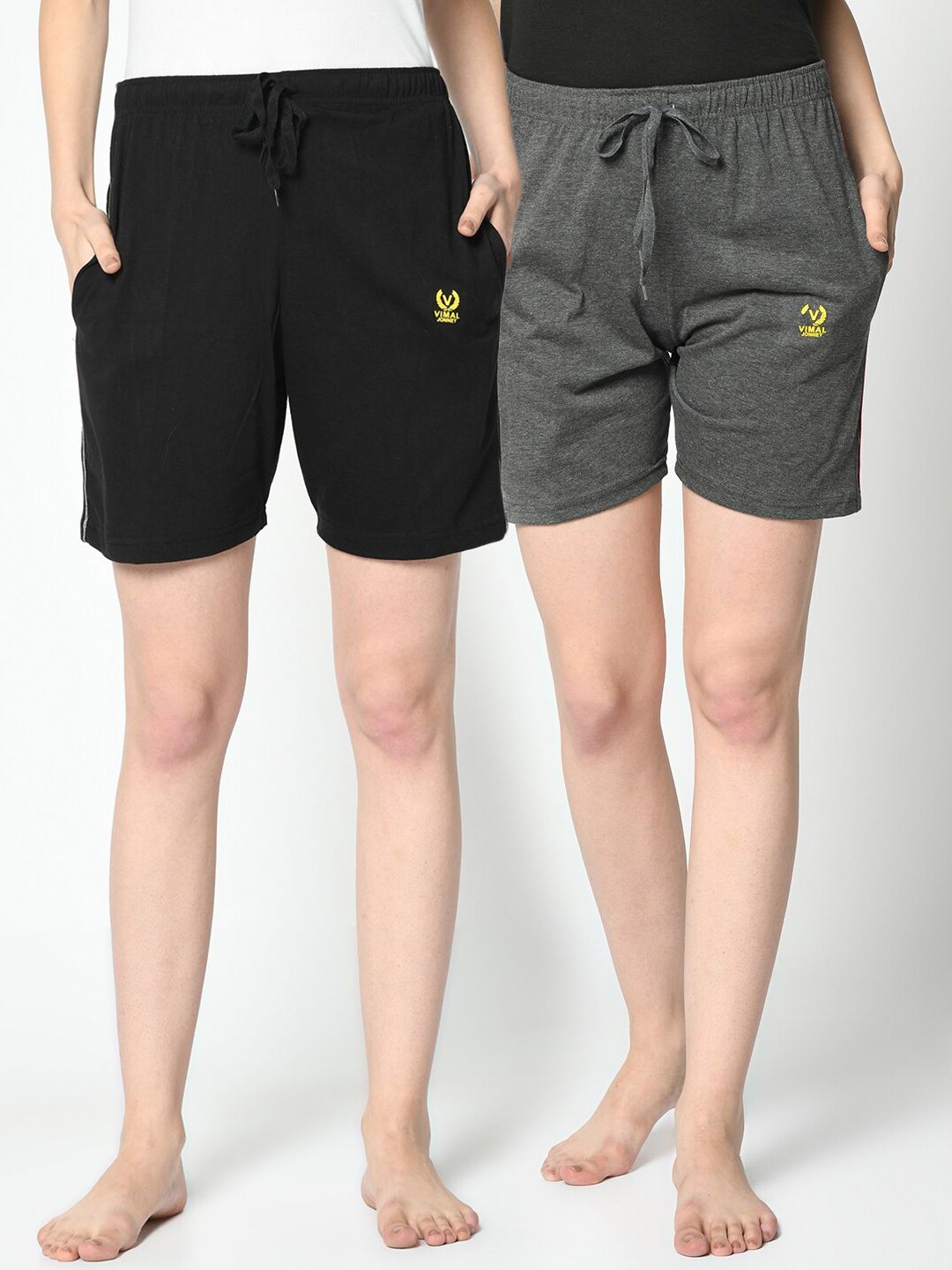 VIMAL JONNEY Women Pack Of 2 Grey & Black Lounge Shorts Price in India