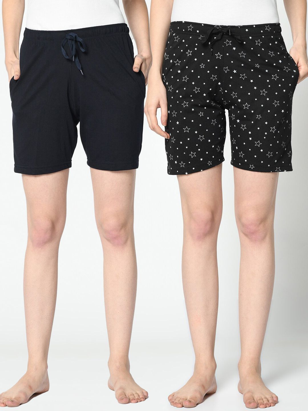 VIMAL JONNEY Women Navy Blue & Black Pack of 2 Lounge Shorts Price in India