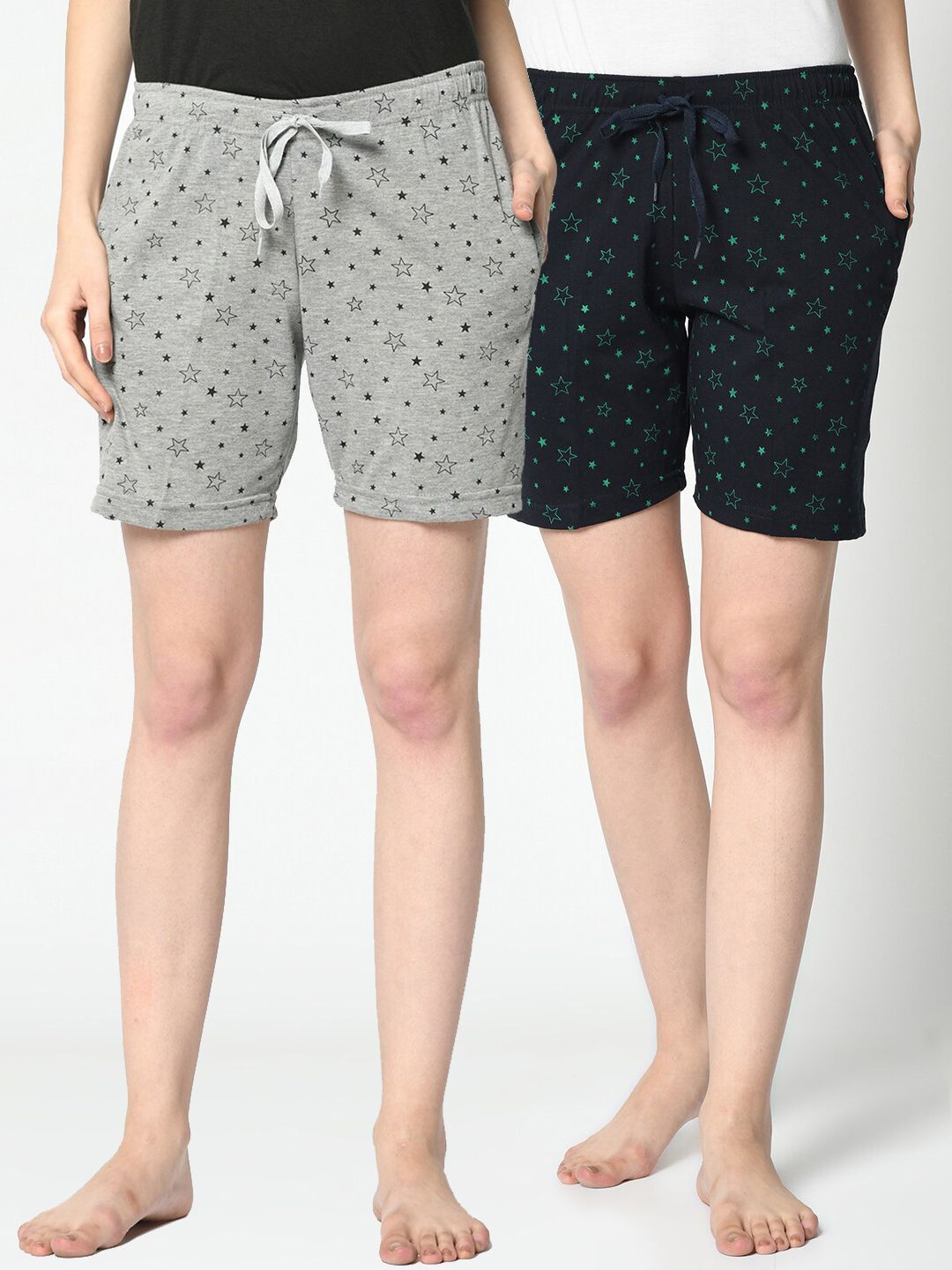 VIMAL JONNEY Women Pack of 2 Grey & Black Printed Lounge Shorts Price in India